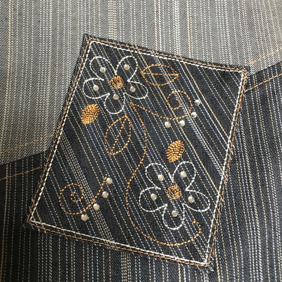 Patchwork Striped Denim Skirt with Embroidered Detail - Picture 5 of 11